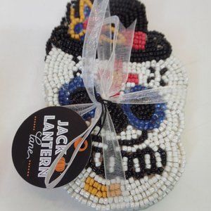 Jack Lantern Delicately Beaded Sugar Skull Day of Dead Coasters Set of 4 New